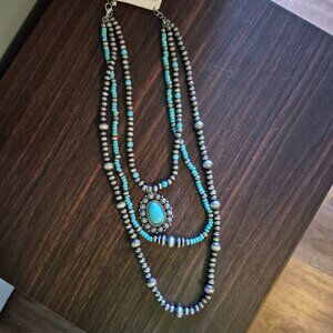 faux turquoise statement necklaces 3 strands